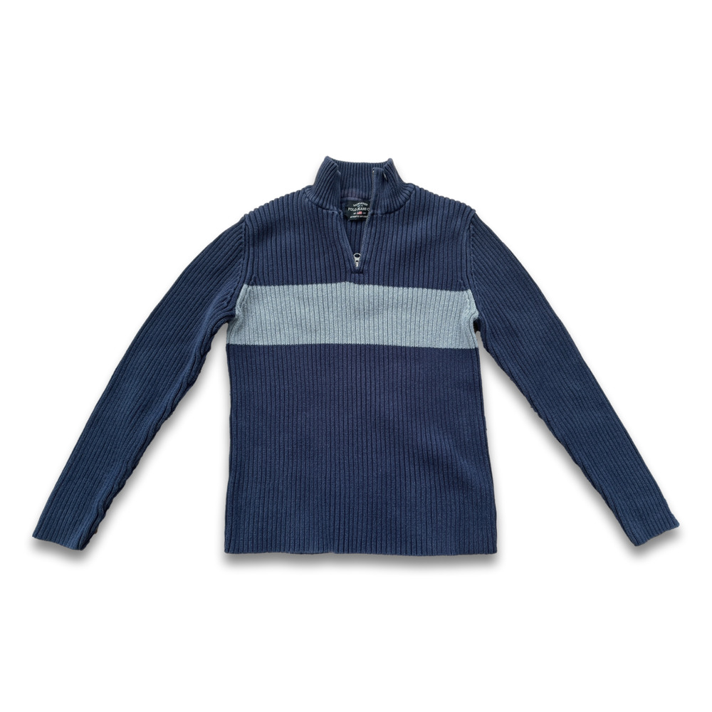 Medium Polo Jeans Zip Up Neck Pullover Sweater Navy Blue/Grey 100% Cotton
